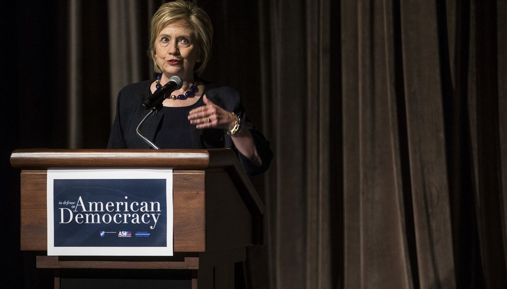 Former Secretary of State Hillary Clinton delivers a keynote speech during the American Federation of Teachers Shanker Institute Defense of Democracy Forum at George Washington University on September 17, 2019 in Washington, DC.  (Getty Images)