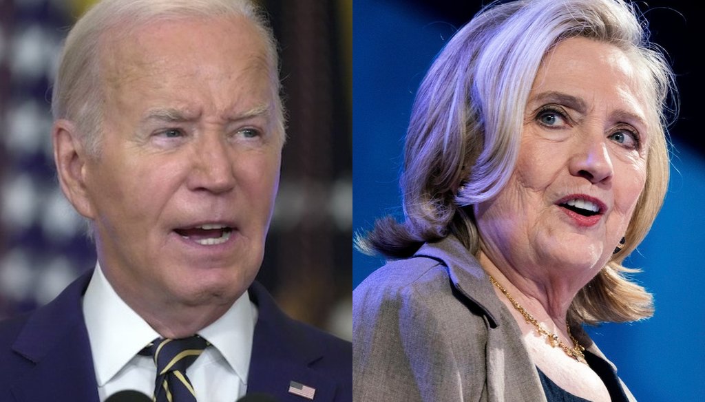 President Joe Biden, left, and former Secretary of State Hillary Clinton, right, are scheduled to speak Aug. 19, 2024, at the Democratic National Convention in Chicago. (AP file photos)