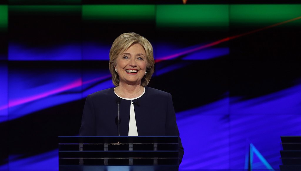 Democratic presidential candidate Hillary Clinton takes part in a presidential debate sponsored by CNN and Facebook at Wynn Las Vegas on October 13, 2015. (Joe Raedle/Getty Images)