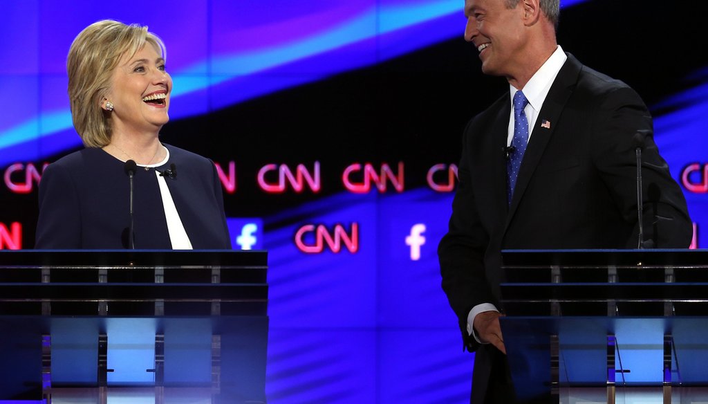 Democratic presidential candidates Hillary Clinton and Martin O'Malley take part in a presidential debate sponsored by CNN and Facebook at Wynn Las Vegas on October 13, 2015. (Joe Raedle/Getty Images)