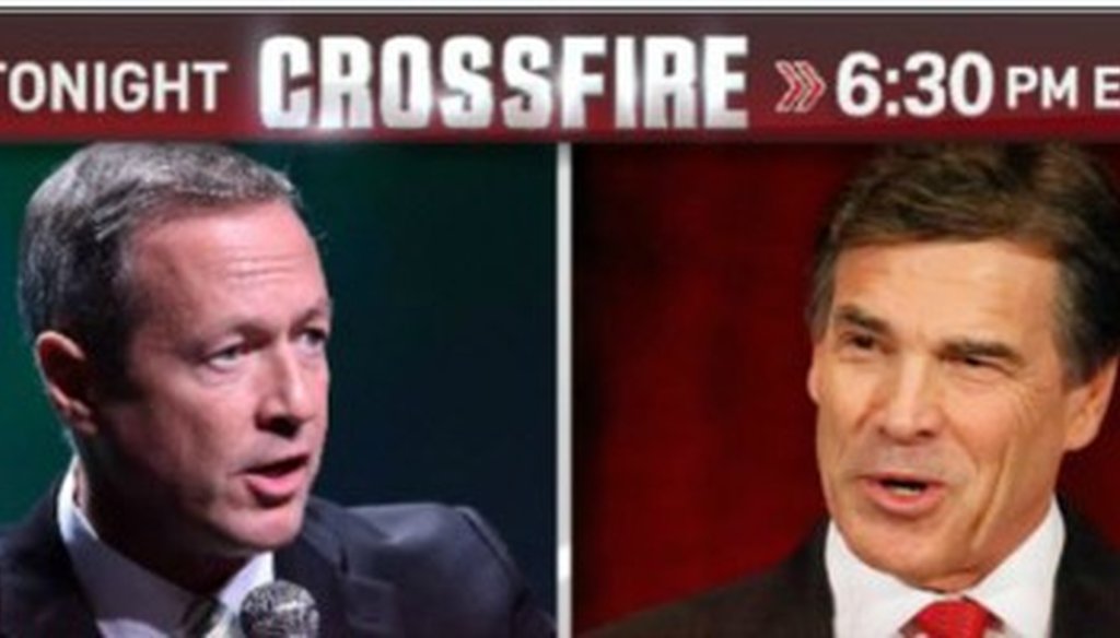 Whose state's economy is stronger? Govs. O'Malley and Perry tangled on CNN's Crossfire Sept. 18, 2013 (CNN photo).