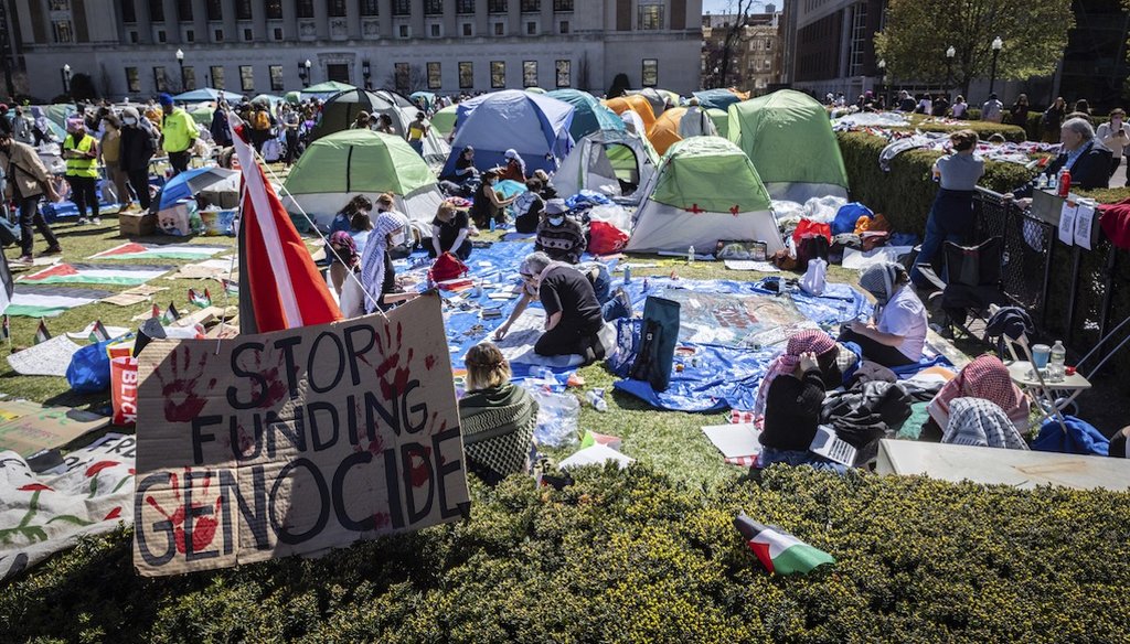 A pro-Palestinian demonstration encampment at Columbia University in New York is seen on April 22, 2024. (AP)