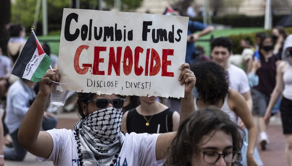Student protesters march around their encampment on the Columbia University campus April 29, 2024, in New York. (AP)