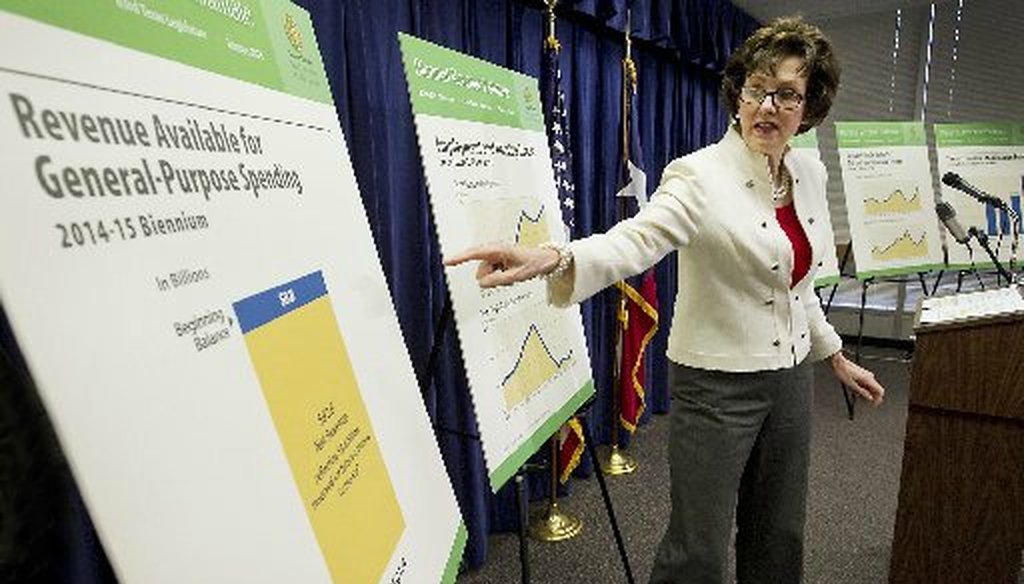 State Comptroller Susan Combs unveils her revenue forecast for 2014-15 on Jan. 7, 2013 (Austin American-Statesman, Ralph Barrera).