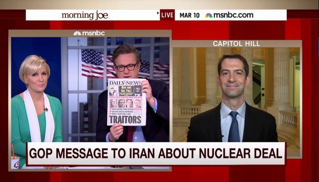 U.S. Sen. Tom Cotton, R-Ark., defended a letter criticizing a proposed nuclear agreement with Iran on MSNBC's "Morning Joe" on March 10, 2015.  