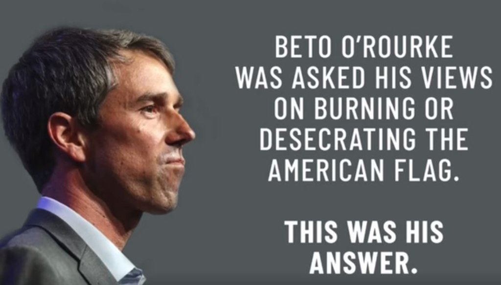 This screen grab comes from a Ted Cruz video about Beto O'Rourke's position on flag burning posted on Facebook Sept. 4, 2018.