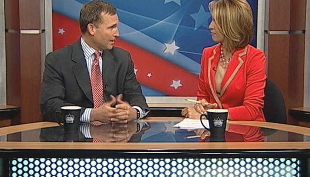 RPOF chairman Lenny Curry is interviewed by Central Florida News 13 host Ybeth Bruzual for an April 14, 2013, segment. Screenshot courtesy CFN 13.