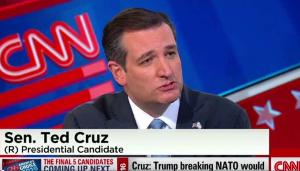 Republican presidential candidate Sen. Ted Cruz, R-Texas, spoke about NATO, Ukraine and nuclear weapons on CNN. (Screenshot)