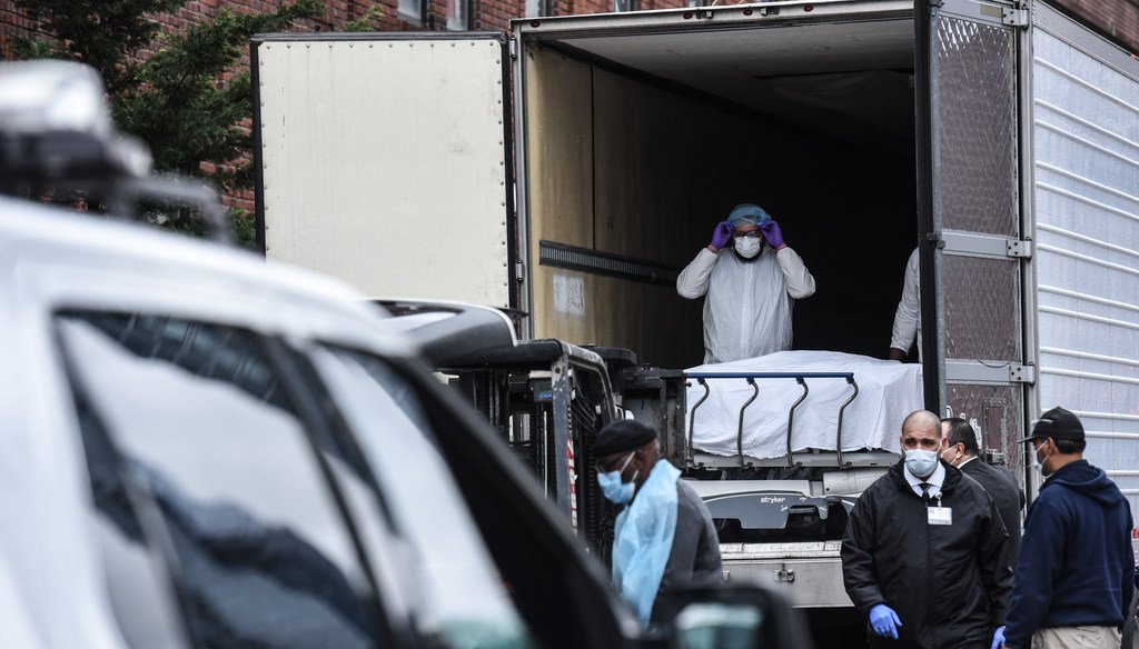 Due to a surge in deaths caused by the coronavirus in New York, hospitals are using refrigerated trucks as make shift morgues. (Photo by Stephanie Keith/Getty Images)