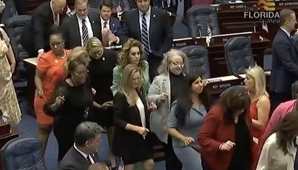 Florida lawmakers dance before the start of the legislative session on May 2, 2023. (The Florida Channel)