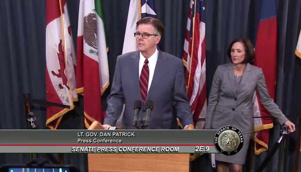 Lt. Gov. Dan Patrick attributed words to the late Rev. Martin Luther King Jr. in a Jan. 5, 2017, press conference on legislation affecting bathroom access (screen grab, Texas Senate video).