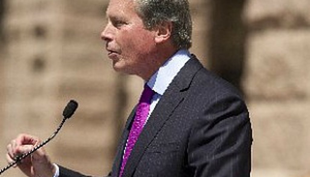 David Dewhurst, shown here at a March 2013 prayer event, says school systems lose 45 days to state tests (Austin American-Statesman, Deborah Cannon).
