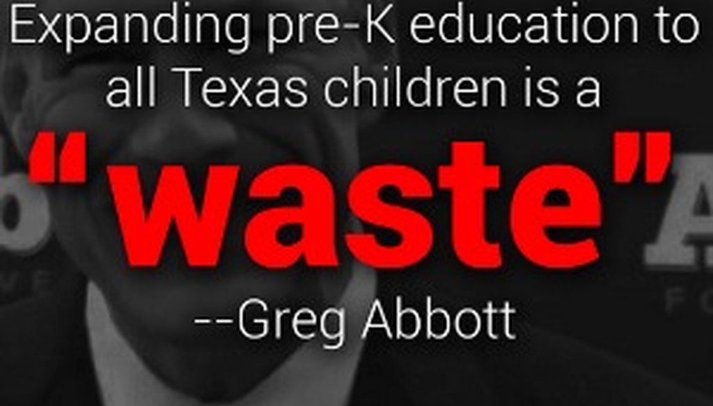 Wendy Davis aired this image on Twitter after Greg Abbott unveiled his pre-kindergarten proposal March 31, 2014.