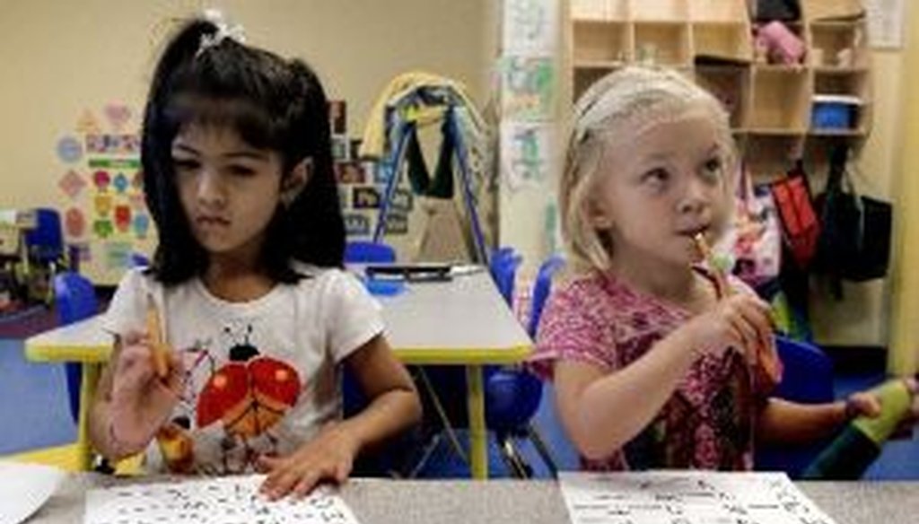 Kareena Chatani, then 4, and Reese Pittman, then 3, in a pre-K class at Carlton Academy Day School in Tampa in 2012. (Cherie Diez, Tampa Bay Times)