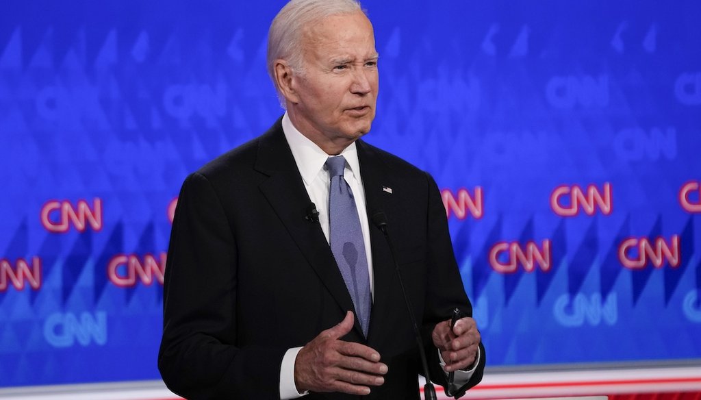 President Joe Biden participates in a debate against former President Donald Trump on June 27, 2024, in Atlanta. (AP)