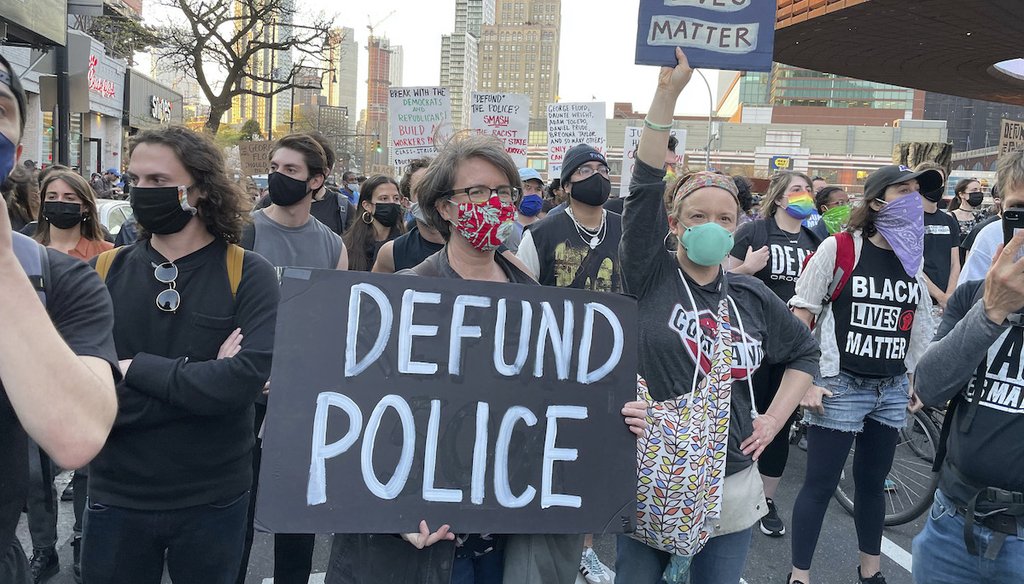 Demonstrators march in Brooklyn, N.Y., after former Minneapolis police officer Derek Chauvin was convicted April 20, 2021, of murder in the death of George Floyd. (Star Max via AP)