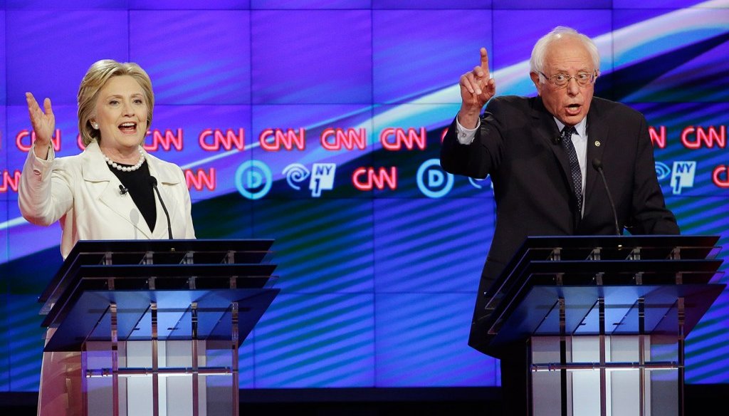 Democratic candidates Bernie Sanders and Hillary Clinton debated in Brooklyn, N.Y., April 14. (Associated Press)