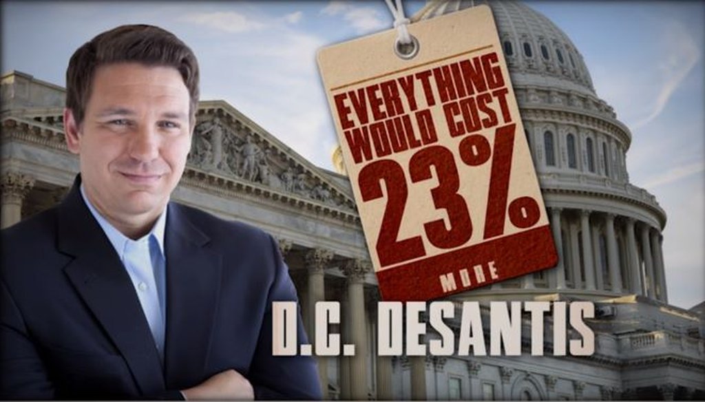 A still from Putnam's attack ad, which accuses DeSantis of supporting a 23 percent increase in sales taxes.