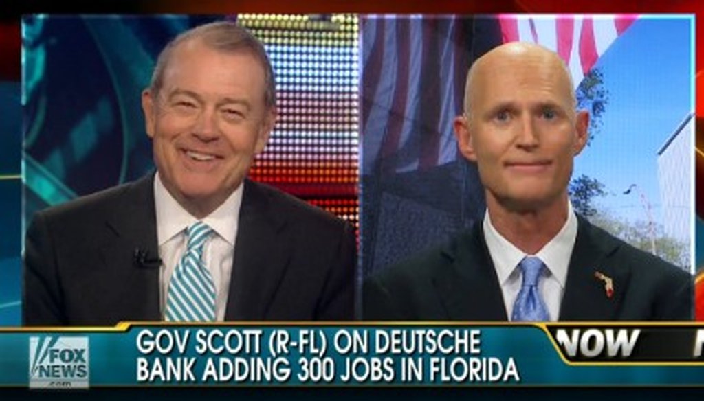 Gov. Rick Scott said Florida did nothing special to lure 300 Deutsche Bank jobs to the state.