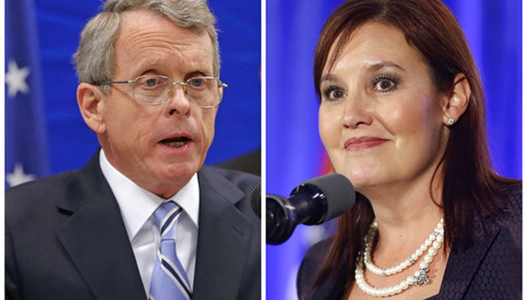 This combination of file photos shows Republican candidates for governor in Ohio's Tuesday, May 8, 2018, primary including Attorney General Mike DeWine and Lt. Gov. Mary Taylor. (AP)