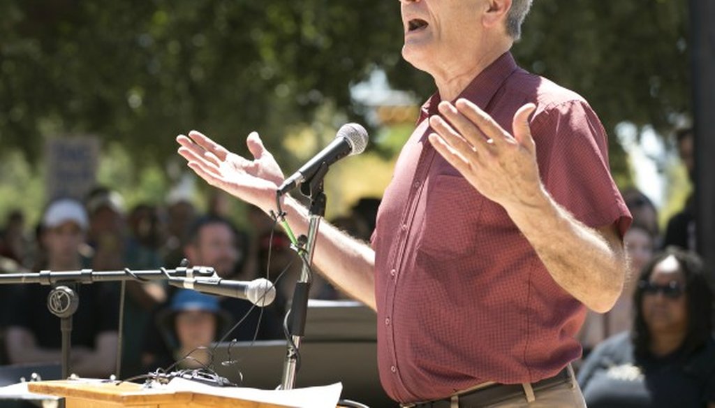 U.S. Rep. Lloyd Doggett, D-Austin, speaks at the Rally Against White Supremacy at City Hall on Saturday August 19, 2017. Doggett later made a claim about a Republican tax-cut plan that drew the Truth-O-Meter (JAY JANNER, Austin American-Statesman).