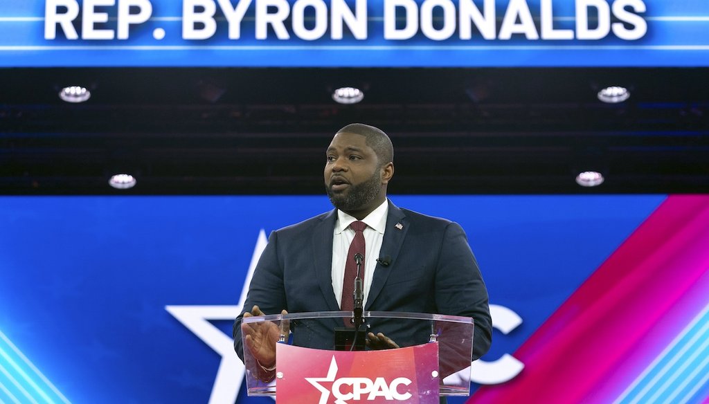 Rep. Byron Donalds, R-Fla., speaks March 3, 2023, at the Conservative Political Action Conference at National Harbor in Oxon Hill, Md. (AP)