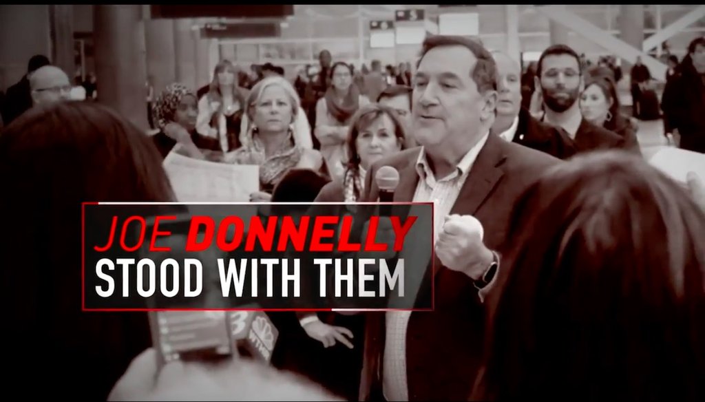 A National Republican Senatorial Committee ad in the Indiana Senate race claims Democratic incumbent Joe Donnelly stands with the "radical left" on immigration.