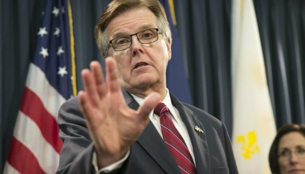 Lt. Gov. Dan Patrick touted a fact check at a two-question press conference Feb. 6, 2017 (Jay Janner, Austin American-Statesman).