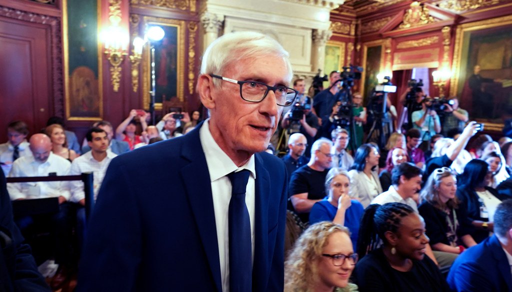 Gov. Tony Evers arrives to sign the budget at the State Capitol in Madison in July 2019.  (Steve Apps/Wisconsin State Journal via AP)
