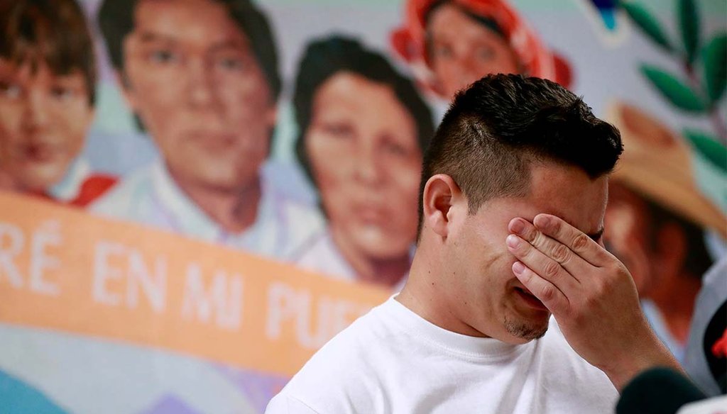 A Honduran parent on July 15, 2018, recounts his separation from his child at the U.S.-Mexico border during a news conference at the Annunciation House, in El Paso, Texas. (AP)