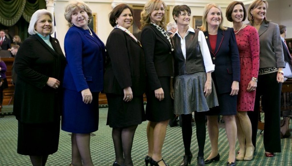 In 2015, the record eight female Texas state senators were, left to right, Judith Zaffirini, Jane Nelson, Leticia Van de Putte, Joan Huffman, Donna Campbell, Sylvia Garcia, Lois Kolkhorst and Konni Burton (Jay Janner/Austin American-Statesman).