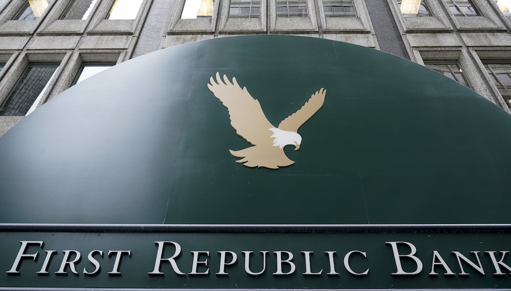 A First Republic Bank sign is posted May 1 at the bank's headquarters in San Francisco. (AP).
