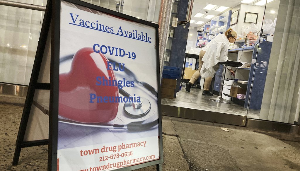 A pharmacy in New York City offers vaccines for COVID-19, flu, shingles and pneumonia on December 6, 2021. (AP)