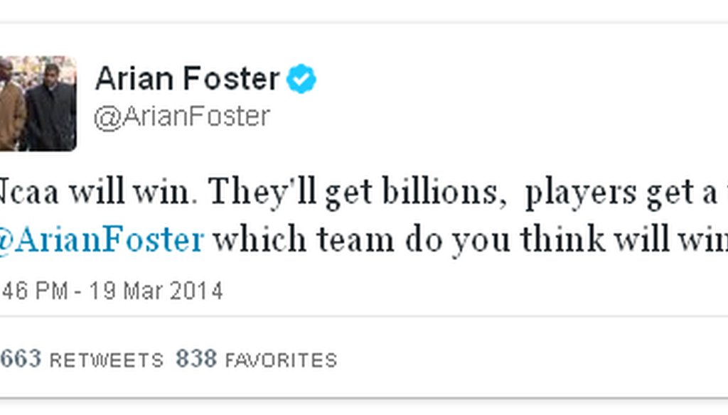 A tweet from Houston Texans running back Arian Fosters made us want to look at the revenues of the NCAA.