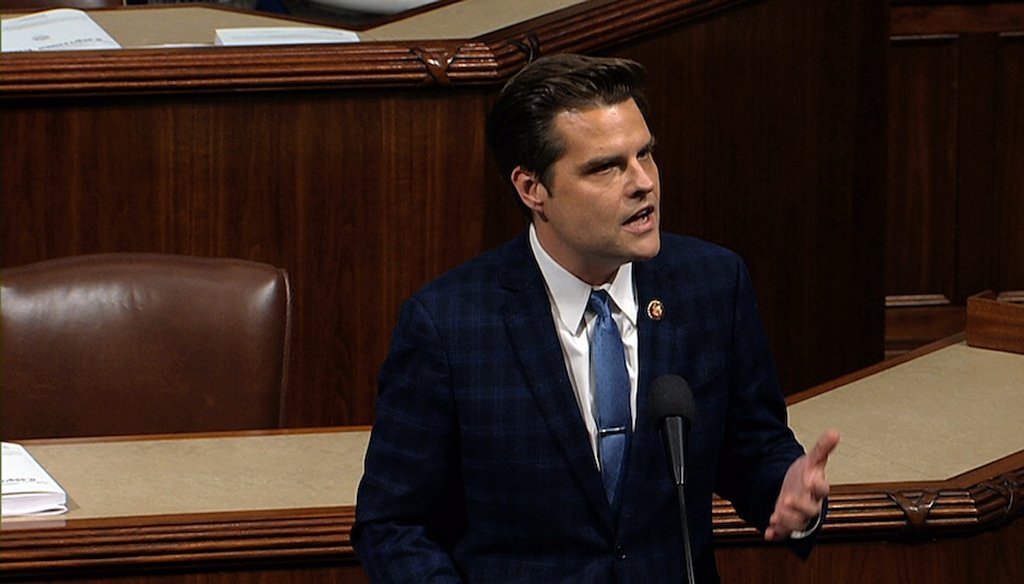 Rep. Matt Gaetz, R-Fla., speaks Dec. 18, 2019, the House of Representatives debates articles of impeachment against President Donald Trump at the Capitol in Washington. (AP)