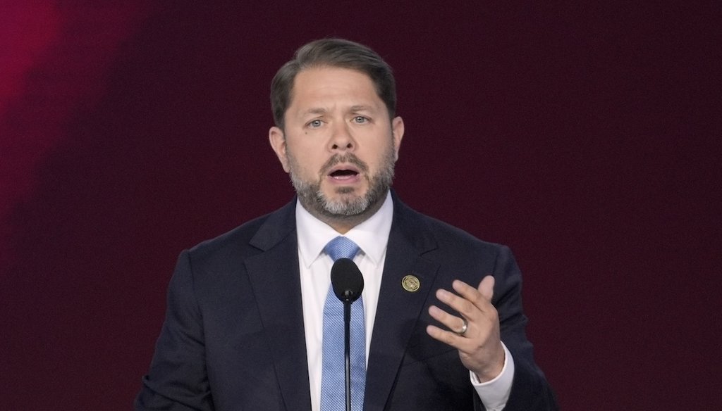 Rep. Ruben Gallego, D-Ariz., speaks at the Democratic National Convention in Chicago on Aug. 22, 2024. (AP)