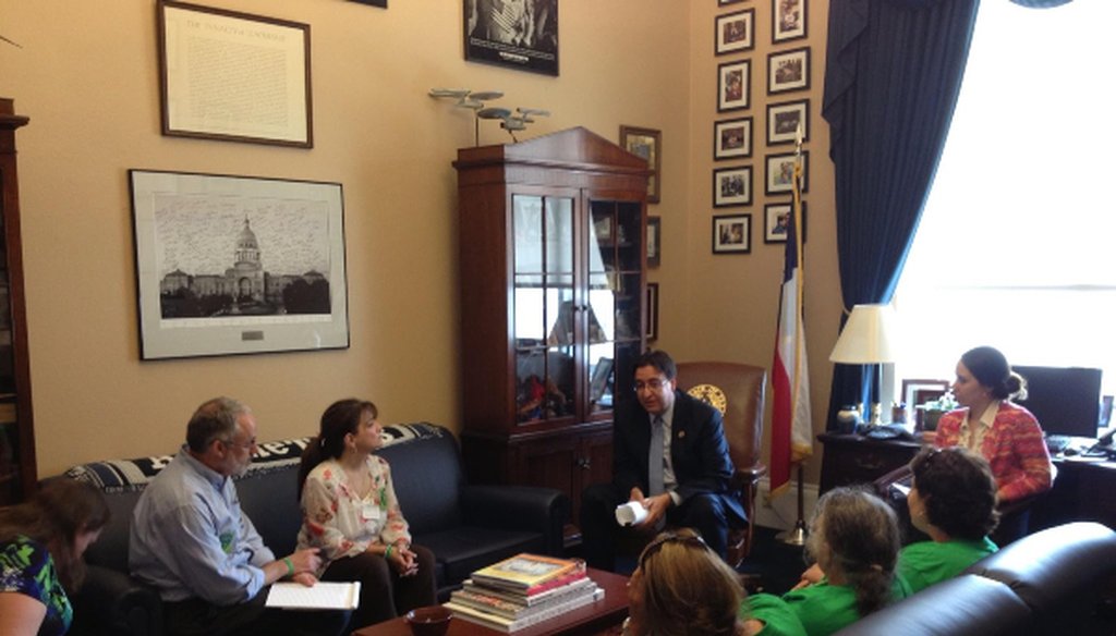 This photo, posted on Facebook by Kari Hulgaard, among Newtown, Conn., parents to advocate changes in gun laws, was described as showing then-U.S. Rep. Pete Gallego meeting with Sandy Hook families in June 2013.