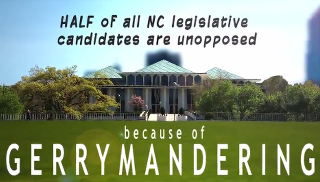 A screenshot of a video from Common Cause NC shows the claim about North Carolina elections
