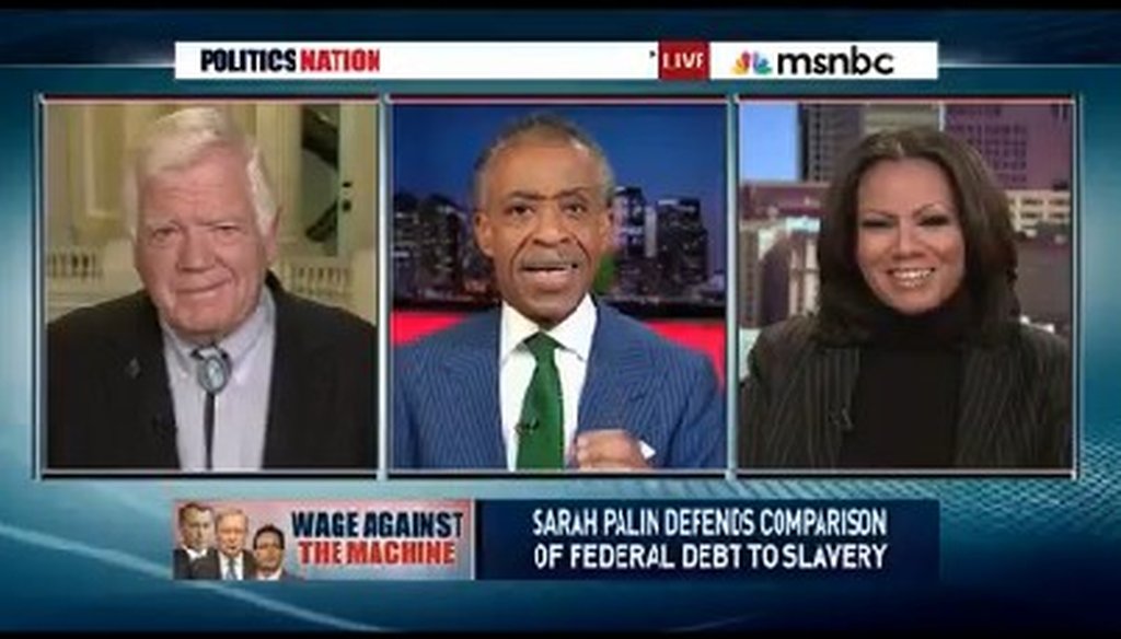 On Tuesday's "PoliticsNation," host Al Sharpton and guest Goldie Taylor confused debt with deficit.