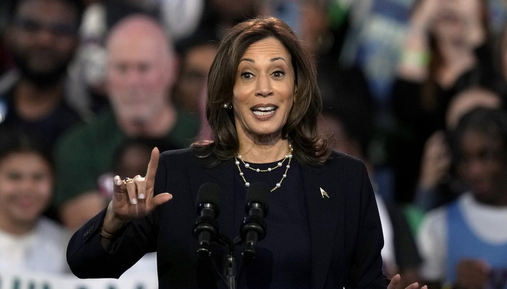 Vice President Kamala Harris, the Democratic presidential nominee, speaks Oct. 27, 2024, during a community rally in Philadelphia. (AP)