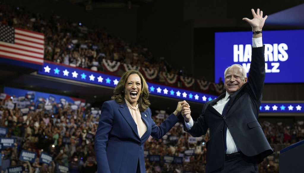 Democratic presidential nominee Vice President Kamala Harris and her running mate, Minnesota Gov. Tim Walz, appear Aug. 6, 2024, at a campaign event in Philadelphia. (AP)