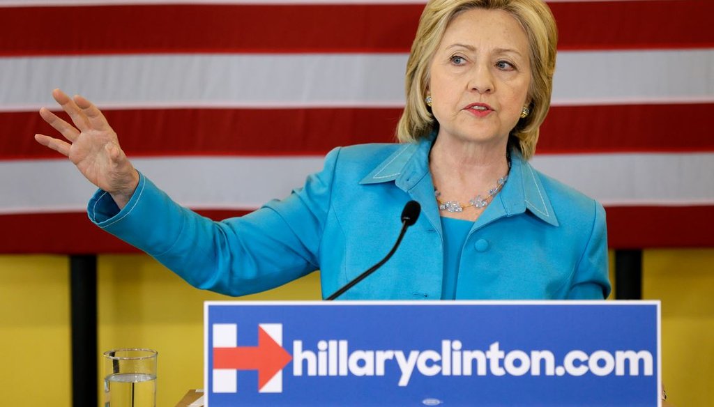 Democratic presidential candidate Hillary Clinton speaks about her renewable energy plan July 27, 2015, in Des Moines, Iowa. (AP Photo/Charlie Neibergall)