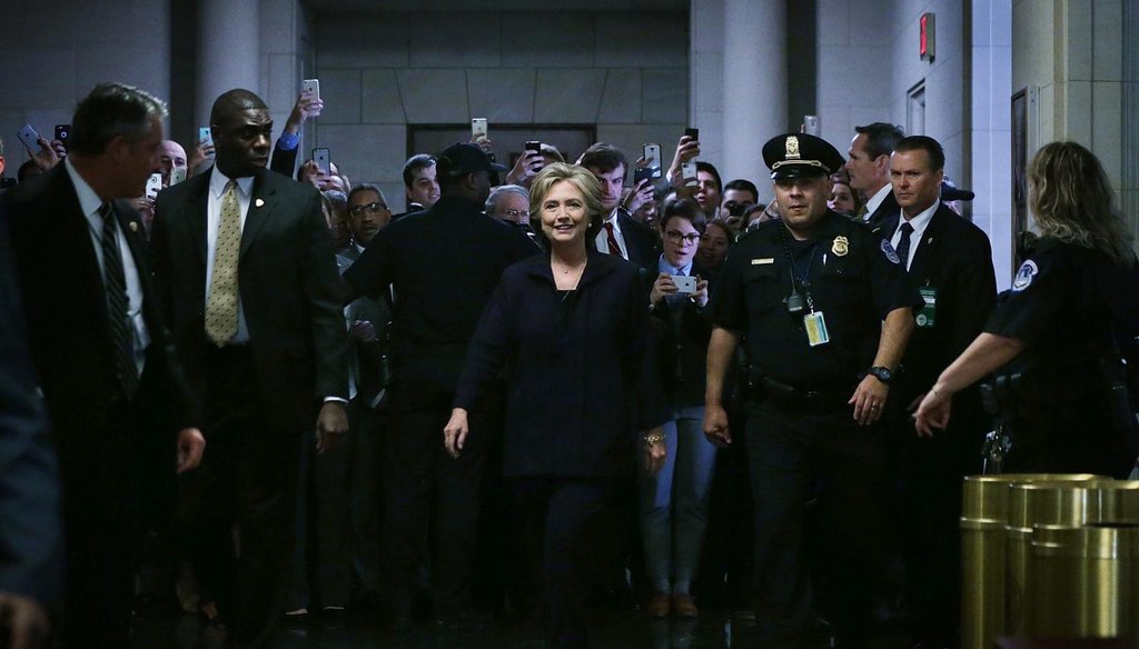 Democratic presidential candidate and former Secretary of State Hillary Clinton (C) arrives prior to testifying before the House Select Committee on Benghazi October 22, 2015 on Capitol Hill in Washington. (Alex Wong/Getty)