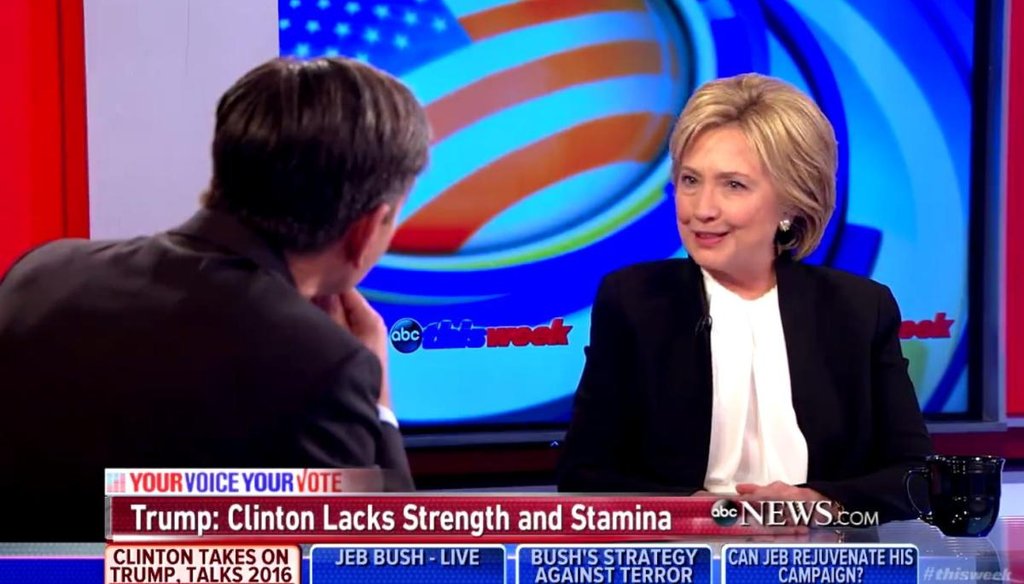 Democratic presidential candidate Hillary Clinton discusses gun background checks on ABC's "This Week with George Stephanopoulos" on Dec. 6, 2015. (Screengrab)