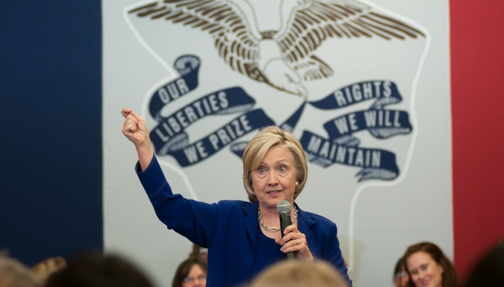 Former Secretary of State and Democratic presidential candidate Hillary Clinton addresses supporters at an organizational rally on July 7, 2015 at the Iowa City Public Library in Iowa City, Iowa. Getty.