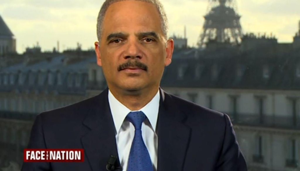 Attorney General Eric Holder gave cautious answers as TV hosts asked him about the attacks in Paris and an investigation into former CIA director David Petraeus. Screenshot.