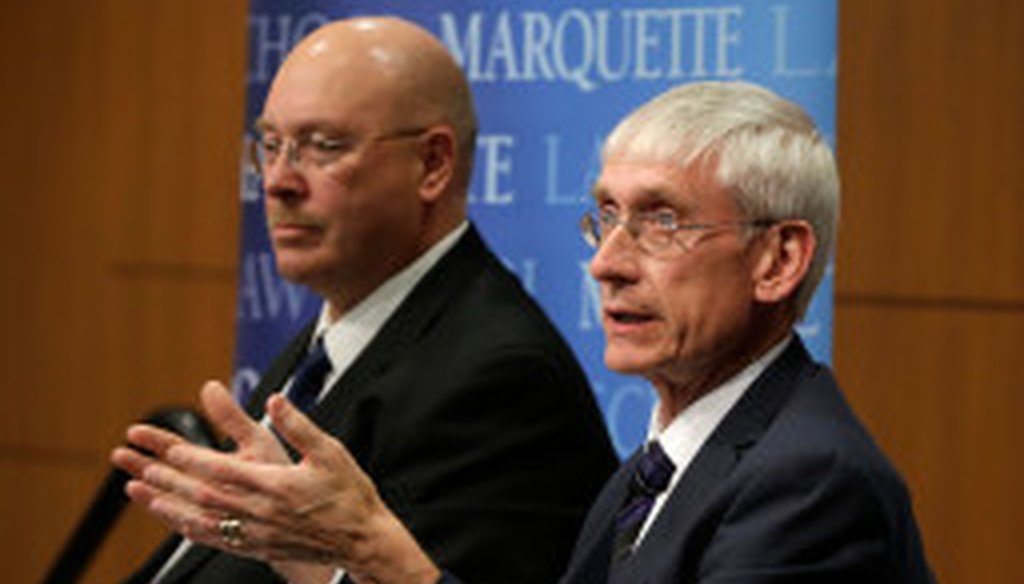 From left Lowell Holtz and Tony Evers, candidates for state superintendent of public instruction, discuss educational issues during a debate at Marquette Law School, Tuesday, March 28, 2017. Rick Wood MJS