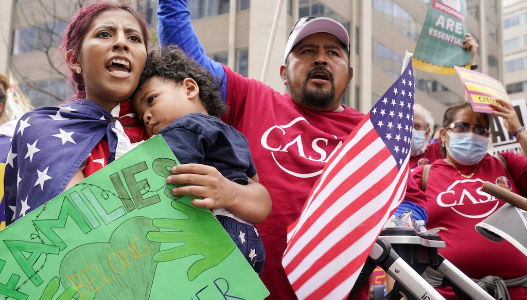 Immigrants and their supporters march in Washington Sep. 21, 2021, calling on Congress to keep a pathway to citizenship in the budget reconciliation package. (AP)