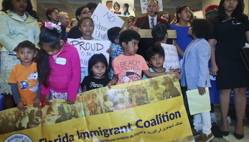 Immigration advocates protested SB 168, a sanctuary cities ban, on April 23, 2019, during a press conference in the Florida Capitol in Tallahassee, Fla. (AP)