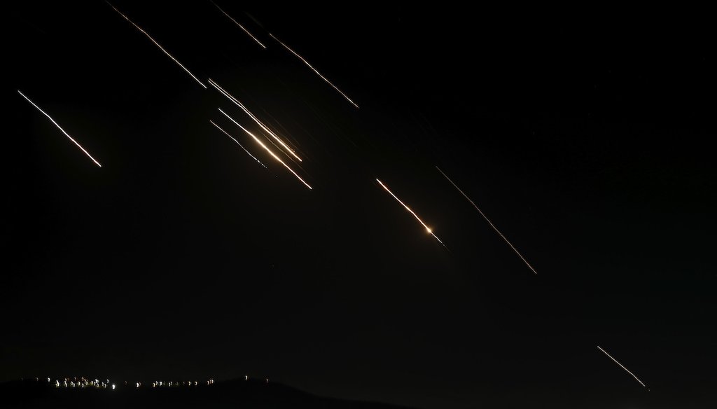 Missiles launched from Iran towards Israel are seen in the West Bank city of Nablus on Oct. 1, 2024. (AP)